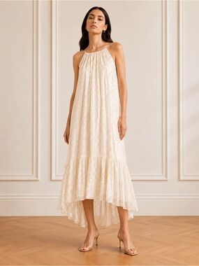 Tibi Silk Metallic Halter Tent Dress